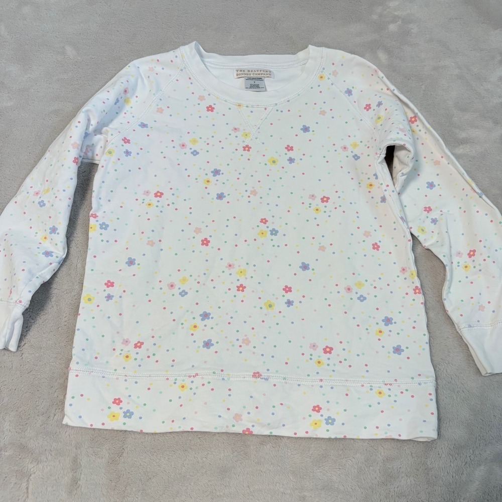 The Beaufort Bonnet Company Floral Polka Dot Sweatshirt Kids White size 7